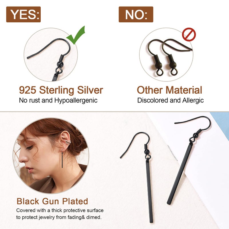 FOCALOOK Black Earrings for Women Hypoallergenic Minimalist Thin Drop Dangle Long Vertical Bar Earrings - Image 4